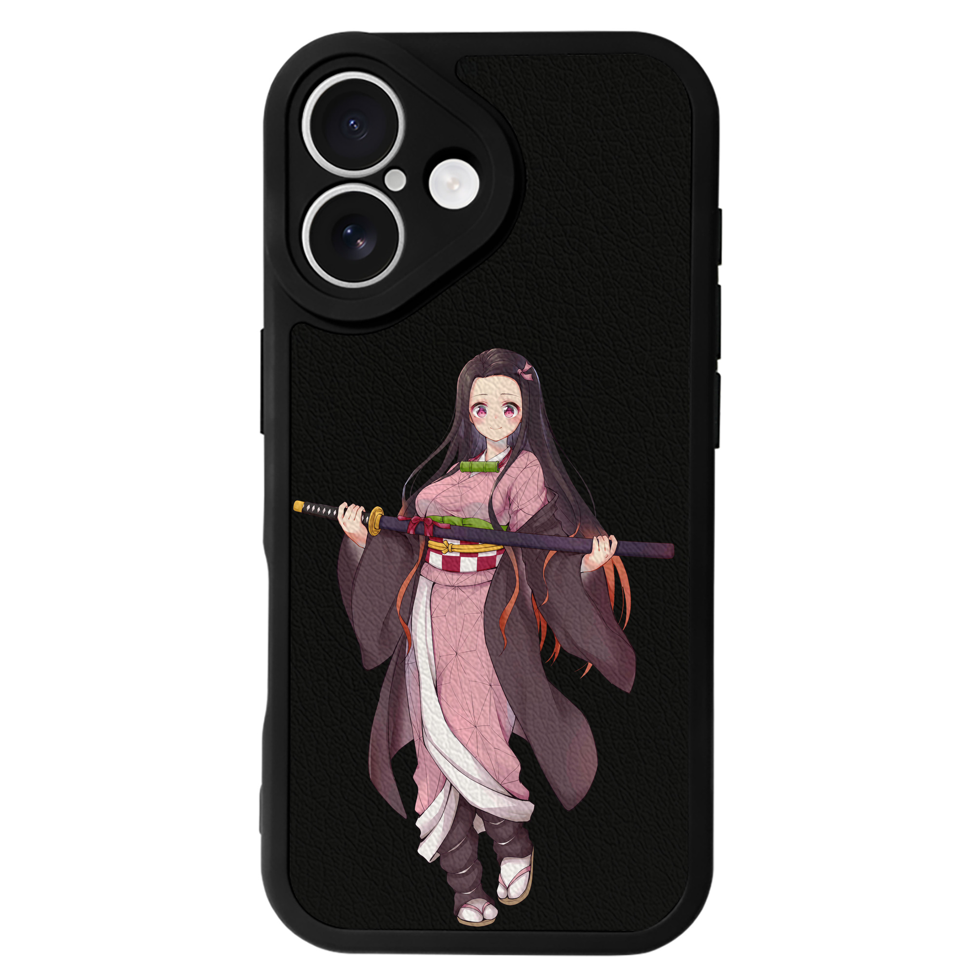 （画像用） 鬼滅の刃（きめつのやいば）竈門 禰󠄀豆子／かまど ねずこ Kamado Nezuko 【iPhone 16シリーズ対応】シリコンスマホケース（レザー調） 材質：シリコン